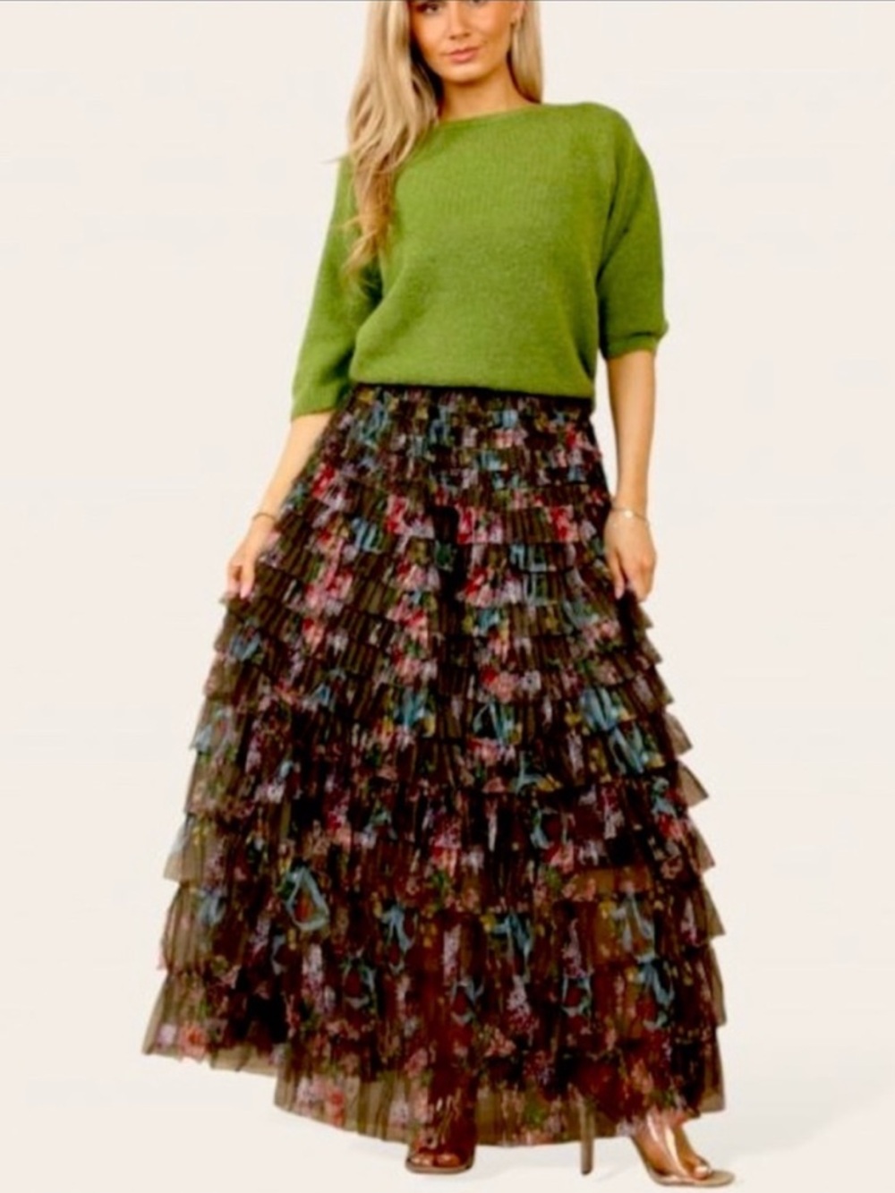 NWT Amber Sky Tiered Floral Maxi Skirt